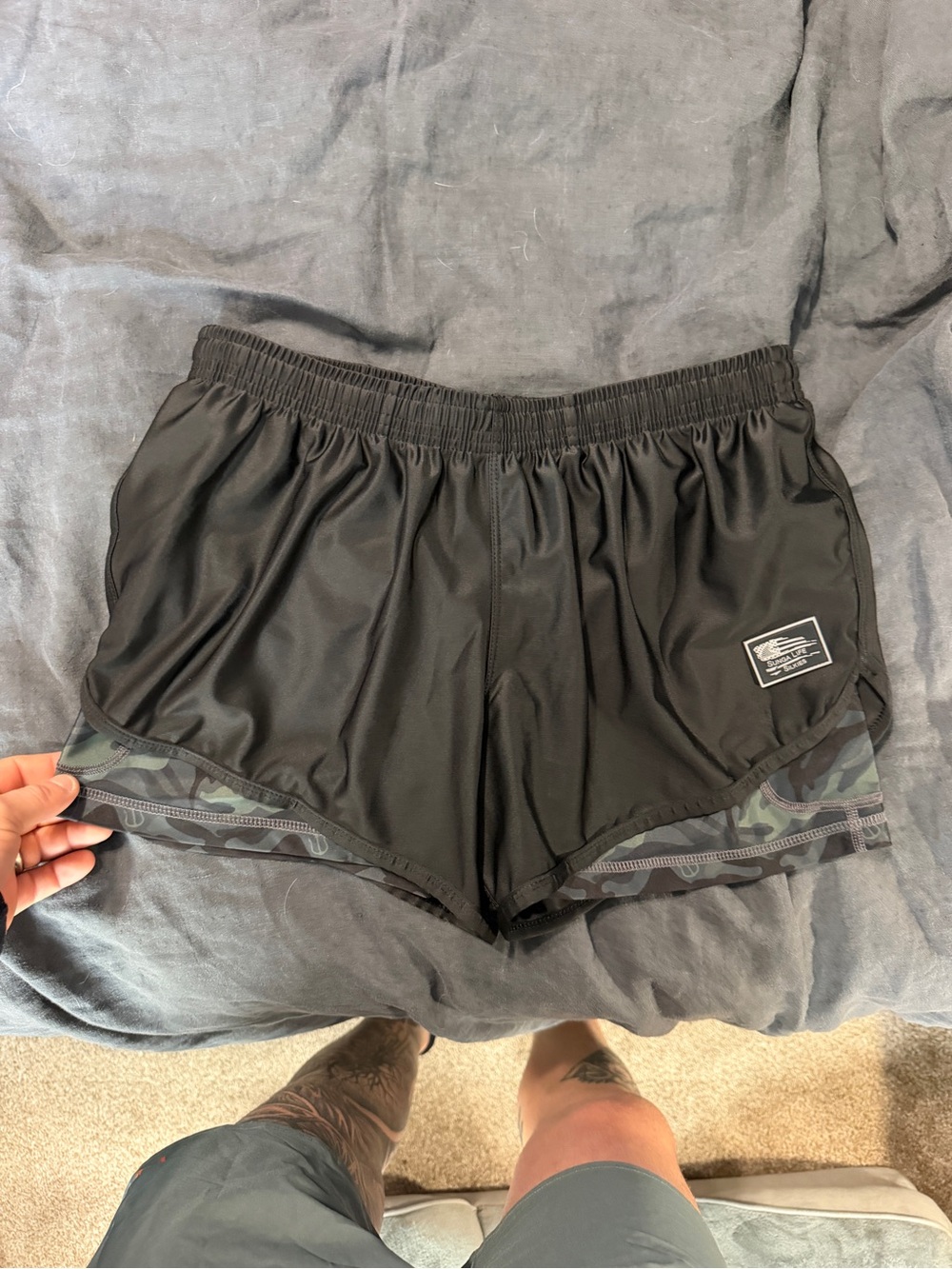 Sunga Life Silkies Black Athletic Running Shorts with Camo Liner